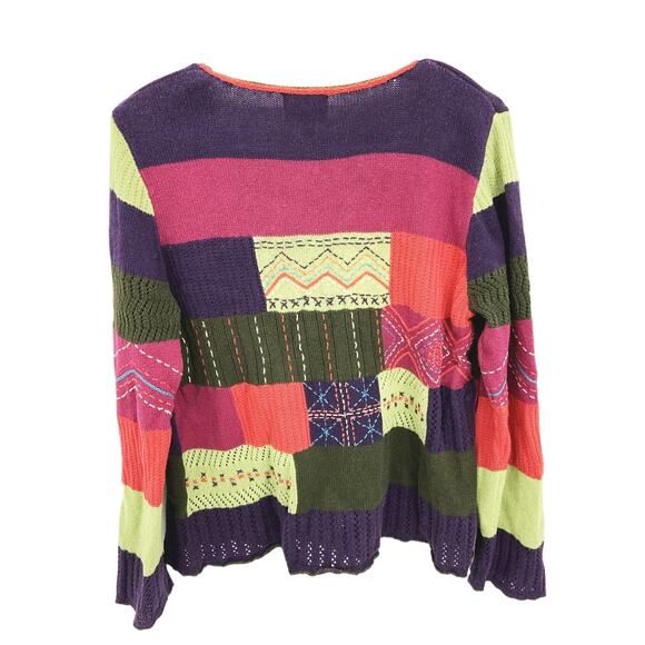 Christopher & Banks Multicolor Patchwork V-Neck Sweater Size L Grandmacore - Picture 4 of 6